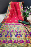 Red color Paithani silk weaving work saree
