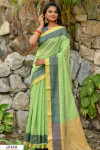 Green color Chanderi Cotton checkered Work saree