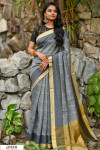 Gray color Chanderi Cotton checkered Work saree