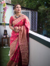 Pink color Soft Banarasi Silk Weaving checkered Work saree