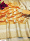 Yellow color soft cotton silk weaving work saree