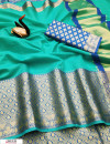 Rama green color Kota doriya jacquard weaving saree
