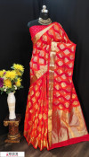 Red color Soft Banarasi silk weaving work saree