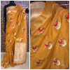 Orange color Linen silk Embroidered work saree