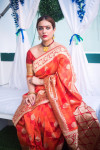 Red color Soft Banarasi Silk Weaving checkered Work saree