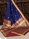 Navy blue color Banglori raw silk zari woven work saree