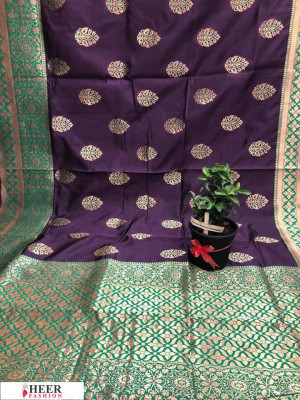 Purple color Banarasi silk meenakari saree