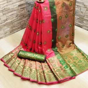Gajari color Soft & Silky Weaving Jequard work saree