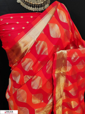 Red color Soft Banarasi silk weaving work saree