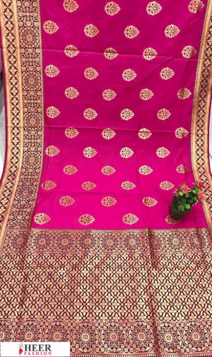 Pink color Banarasi silk meenakari saree