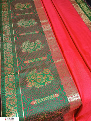 Red color Soft kanchipuram silk weaving work saree