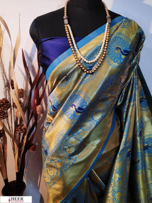 Firoji color Banarasi art silk weaving work saree