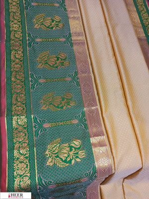 Cream color Soft kanchipuram silk weaving work saree