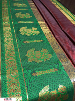 Wine color Soft kanchipuram silk weaving work saree