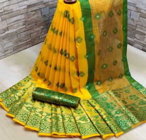 Yellow color Soft & Silky Weaving Jequard work saree