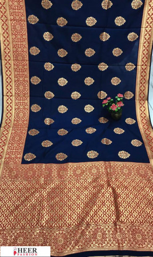 Navy blue color Banarasi silk meenakari saree