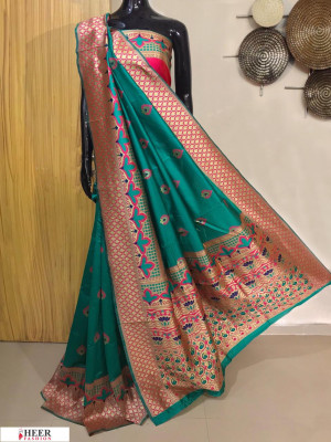 Rama green color Banarasi silk meenakari saree