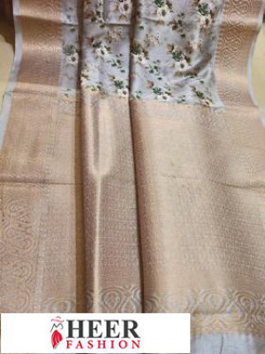 Gray color Soft muga silk Digital printed saree