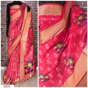 Red color Handloom chanderi cotton weaving Work saree