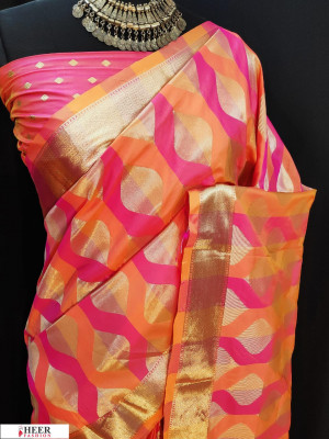 peach color Soft Banarasi silk weaving work saree