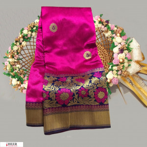 Pink color Banglori raw silk zari woven work saree