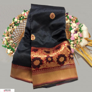 Black color Banglori raw silk zari woven work saree
