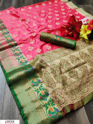 Gajari color soft banarasi silk weaving work saree