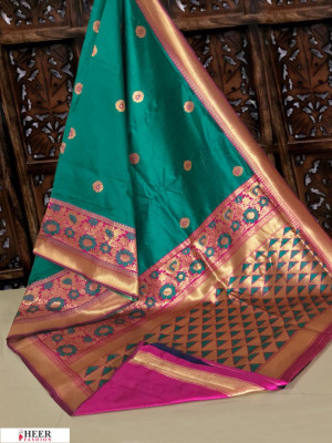 Rama green color Banglori raw silk zari woven work saree