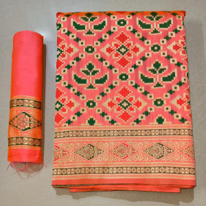 Peach color Patola Silk woven design saree