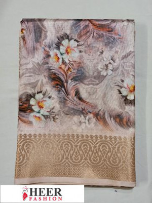 Off White color Soft muga silk Digital printed saree