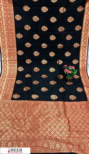 Black color Banarasi silk meenakari saree