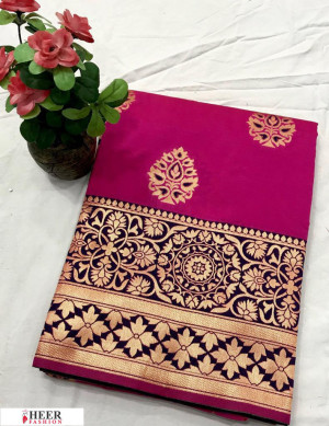 Pink color Banarasi silk meenakari saree