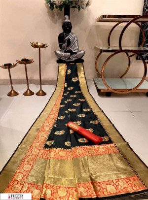 Black color Banarasi silk weaving meenakari saree