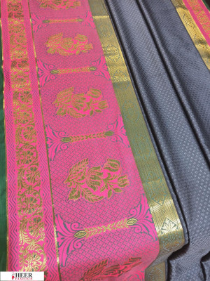 Gray color Soft kanchipuram silk weaving work saree
