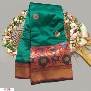 Rama green color Banglori raw silk zari woven work saree