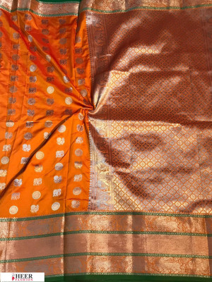 Orange color Kanjivaram Soft Silk Zari work saree