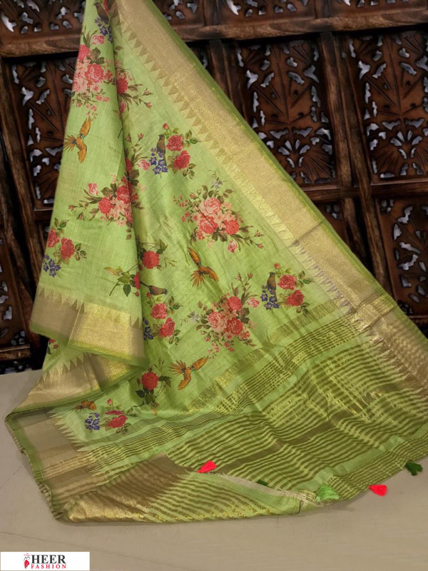 Saree Fabric : Linen Sarees Blouse Fabric: Linen Sarees Wash Care : Dry  Clean only , Occasion : Party Wear,Traditional Wear,Festival Wear Weight :  0.550gms Material Type : Linen Sarees Pallu color: