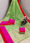 Green color soft Cotton Jacquard work saree
