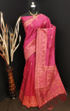 Pink color raw silk saree with stylish rich pallu