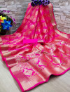 Pink color soft banarasi silk saree with zari woven work