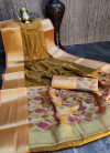 Yellow color pure chanderi cotton saree with zari woven work