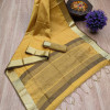 Mustard yellow color aasam silk weaving saree with ikat woven pallu