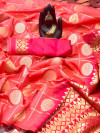 Pink color soft silk saree with silver and golden  zari work