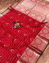 Red color pure jacquard weaving saree with zari work