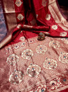 Red color soft banarasi silk saree with golden zari butta