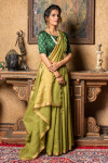 Green color pure linen saree with zari weaving work