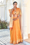 Orange color tassar silk saree with zari woven work