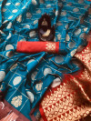 Firoji color soft silk saree with silver and golden  zari work