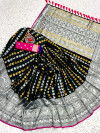 Black color banarasi silk saree with silver and golden zari work