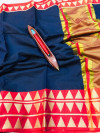 Navy blue color kota doriya saree with zari weaving work
